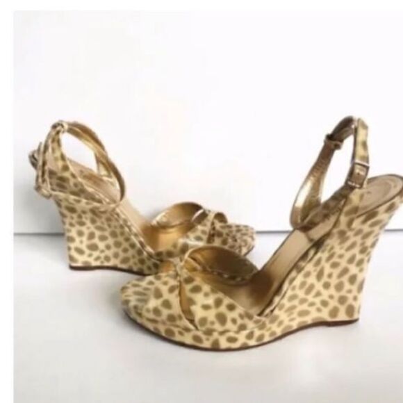 Kate Spade Women’s Size 9.5 Cindy Wedge Heels Tan Patent Leather Giraffe Print - Picture 1 of 13